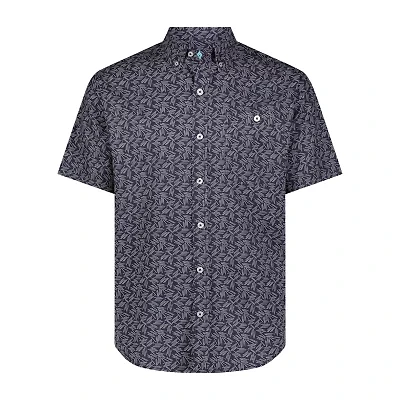 ANGLR Casual Woven Aloha Blueprint Mens Short Sleeve Classic Fit Stretch Fabric Button-Down Shirt