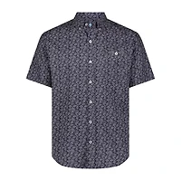 ANGLR Casual Woven Aloha Blueprint Mens Short Sleeve Classic Fit Stretch Fabric Button-Down Shirt