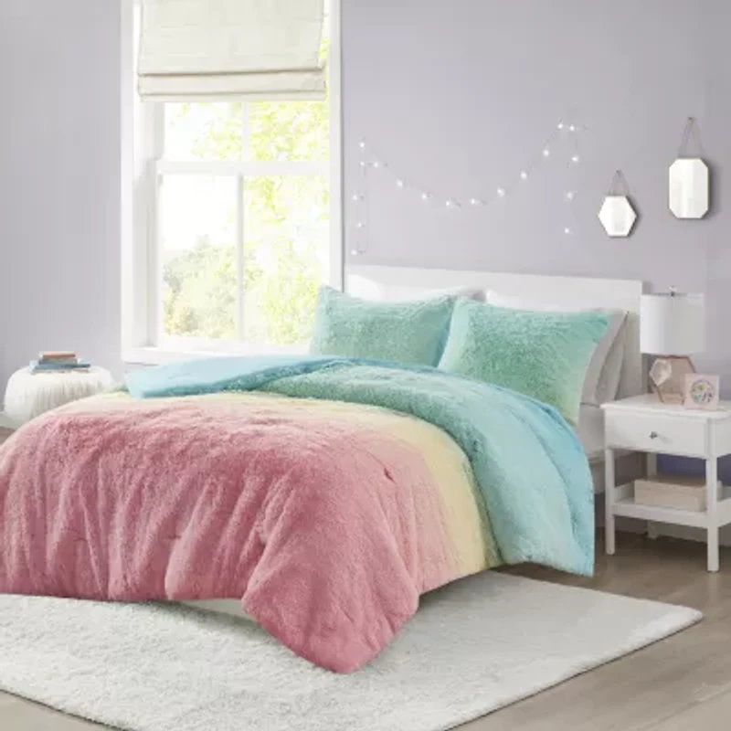 Intelligent Design Talia Ultra Cozy & Soft Ombre Shaggy Faux Fur Comforter Set With Sham
