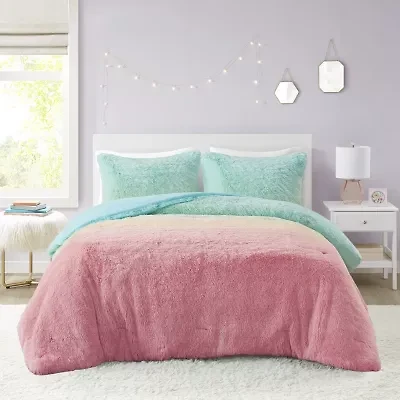 Intelligent Design Talia Ultra Cozy & Soft Ombre Shaggy Faux Fur Comforter Set With Sham