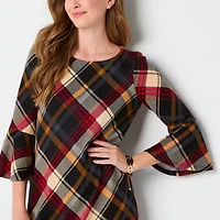 Jessica Howard Womens Petite 3/4 Sleeve Plaid Shift Dress