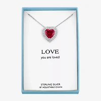 Womens Lab Created Red Ruby Sterling Silver Heart Inch Pendant Necklace