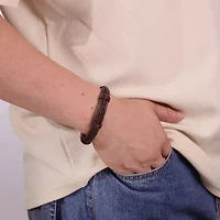 Mens Brown Leather Stainless Steel Bracelet