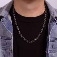 Mens Stainless Steel & Black IP 24" 8mm Wheat Chain