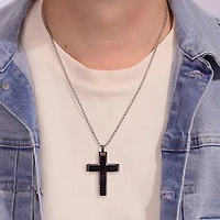 Mens Stainless Steel Cross Inch Pendant Necklace