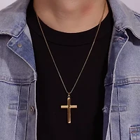 Mens Gold Ion Plated Stainless Steel Cross Pendant Necklace