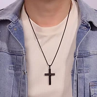 Mens Cubic Zirconia Stainless Steel Cross Inch Pendant Necklace