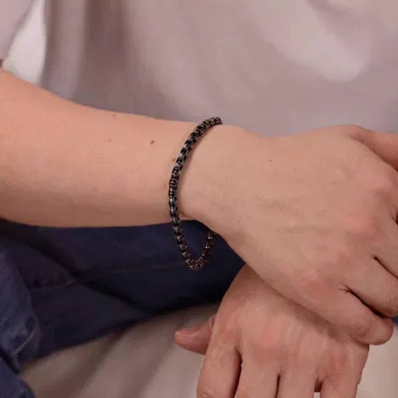 Mens Stainless Steel Inch Solid Box Chain Bracelet