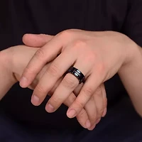 Mens 9M Cubic Zirconia Stainless Steel Round Band