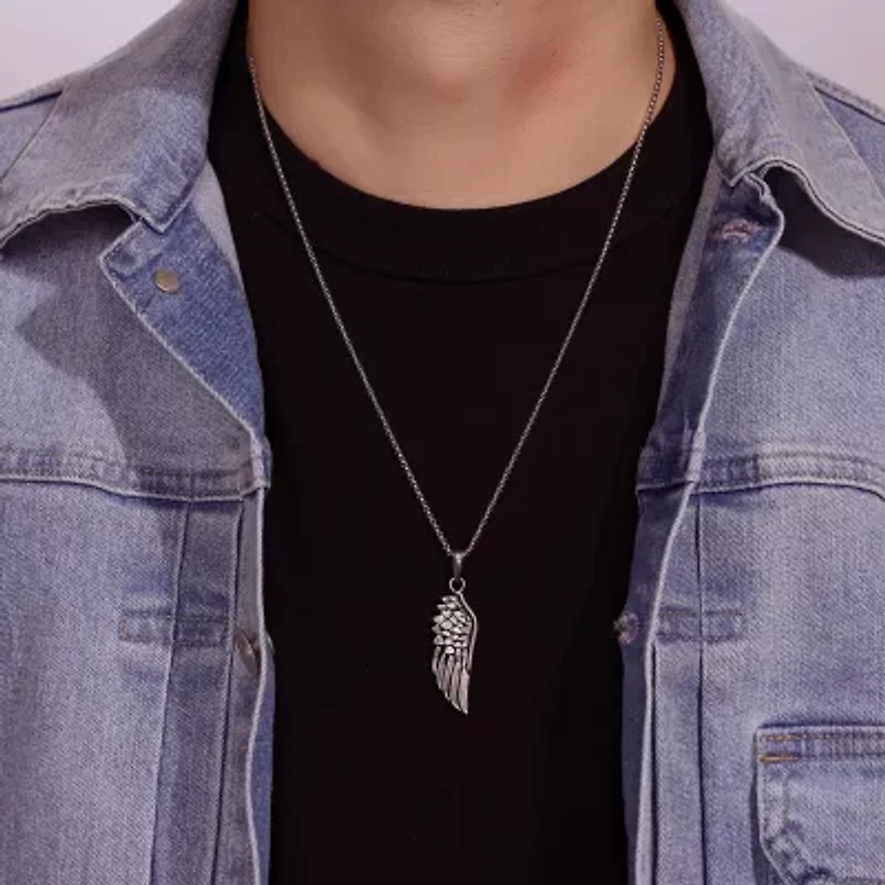 Mens Stainless Steel Wing 24 Inch Pendant Necklace