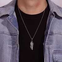 Mens Stainless Steel Wing 24 Inch Pendant Necklace