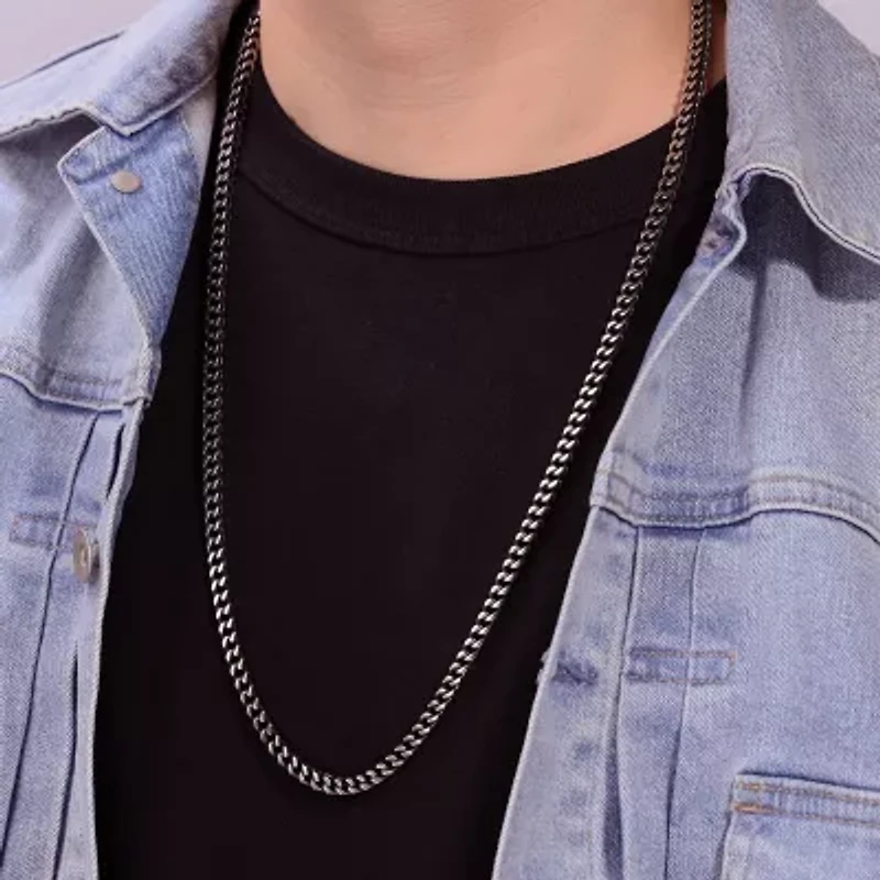 Mens Antique Finish Stainless Steel Foxtail Chain Necklace