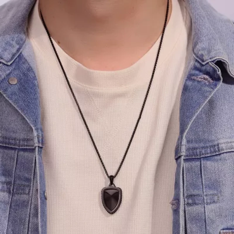 Shield Mens Stainless Steel 24 Inch Pendant Necklace