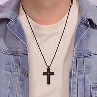 Mens Diamond Accent Diamond Stainless Steel Cross 24 Inch Pendant Necklace