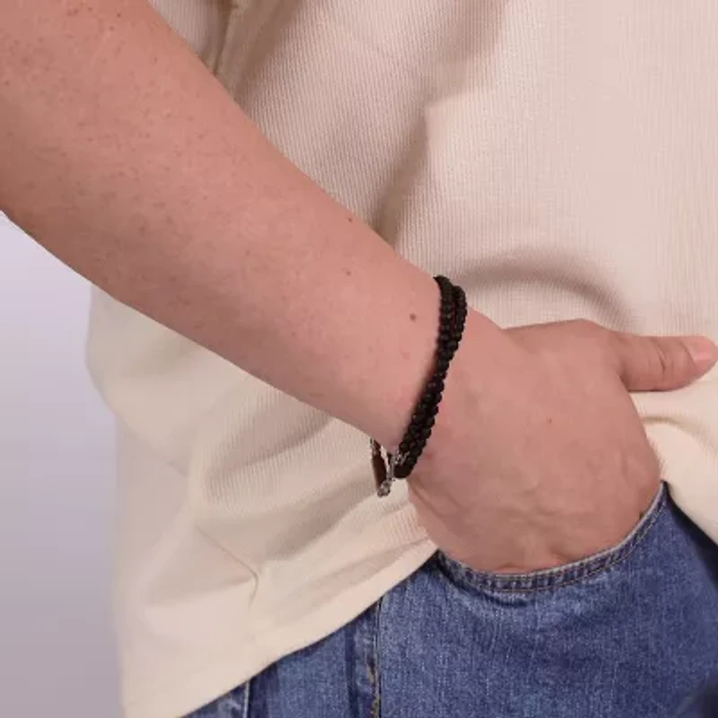 Mens Black Hematite Stainless Steel Wrap Bracelet
