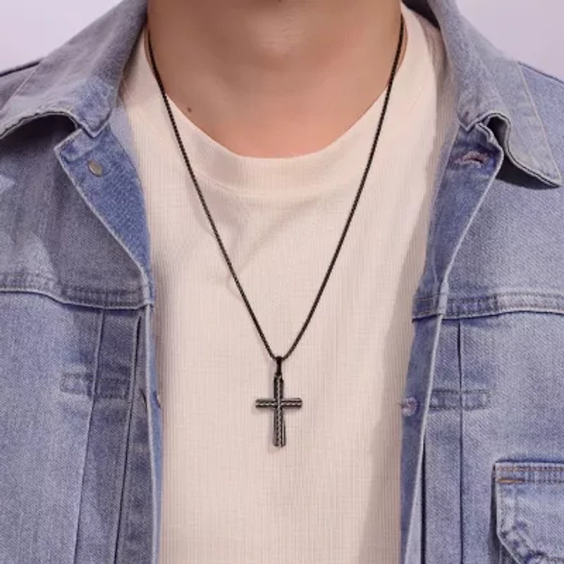 Mens Sterling Silver Cross 24 Inch Pendant Necklace