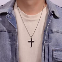 Mens Sterling Silver Cross 24 Inch Pendant Necklace