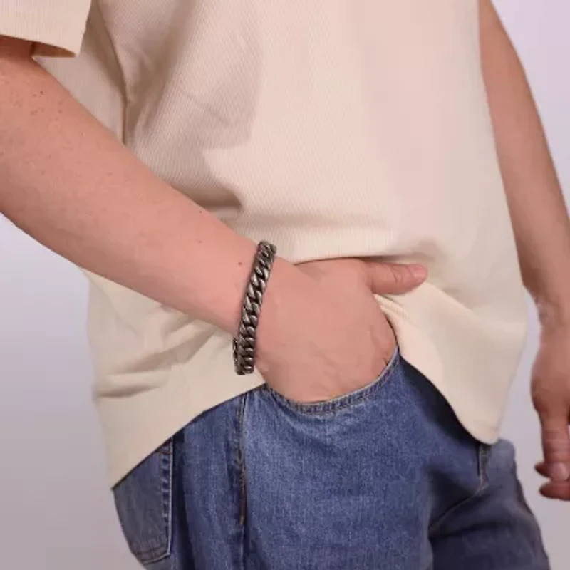 Mens Stainless Steel 8 1/2 Inch Solid Curb Chain Bracelet