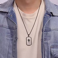 Mens Stainless Steel Cross Dog Tag 24 Inch Pendant Necklace
