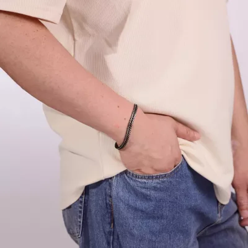 Mens Stainless Steel 8 1/2 Inch Solid Herringbone Chain Bracelet