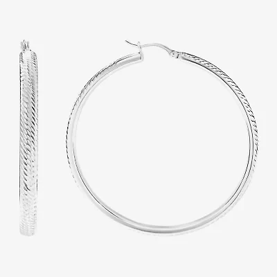 Womens Sterling Silver 55mm Round Hoop Earrings