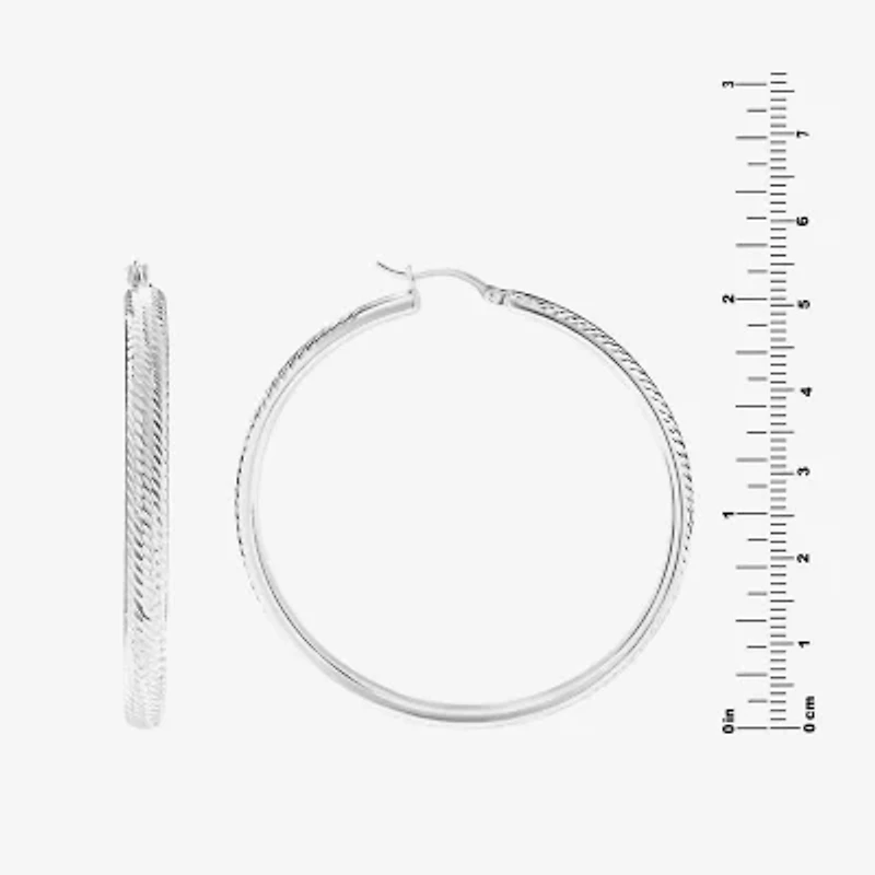 Womens Sterling Silver 55mm Round Hoop Earrings