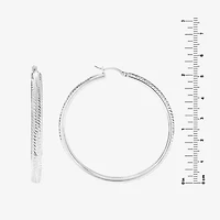 Womens Sterling Silver 55mm Round Hoop Earrings