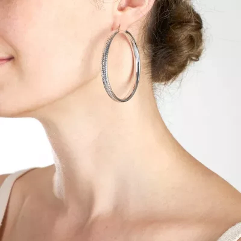 Womens Sterling Silver 55mm Round Hoop Earrings