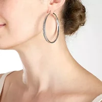 Womens Sterling Silver 55mm Round Hoop Earrings