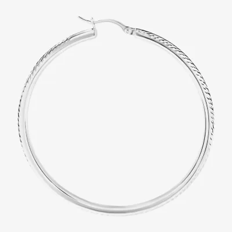 Womens Sterling Silver 55mm Round Hoop Earrings