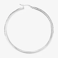 Womens Sterling Silver 55mm Round Hoop Earrings