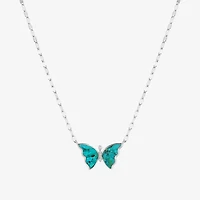 Womens Blue Turquoise Sterling Silver Butterfly 16 Inch Pendant Necklace