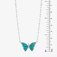Womens Blue Turquoise Sterling Silver Butterfly 16 Inch Pendant Necklace