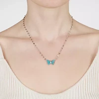 Womens Blue Turquoise Sterling Silver Butterfly 16 Inch Pendant Necklace