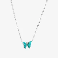 Womens Blue Turquoise Sterling Silver Butterfly 16 Inch Pendant Necklace