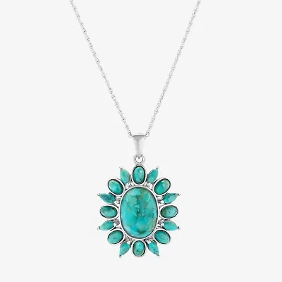 Womens Blue Turquoise Sterling Silver Oval 18 Inch Pendant Necklace