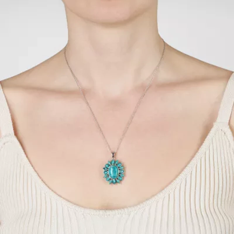 Womens Blue Turquoise Sterling Silver Oval 18 Inch Pendant Necklace