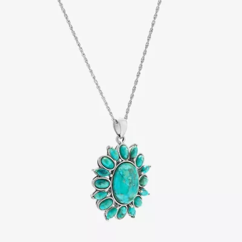 Womens Blue Turquoise Sterling Silver Oval 18 Inch Pendant Necklace