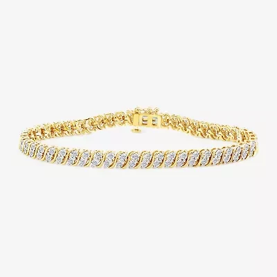 (I1/ I) Womens 1 CT. T.W. Lab Grown White Diamond 14K Gold Over Silver 7.5 Inch Tennis Bracelet