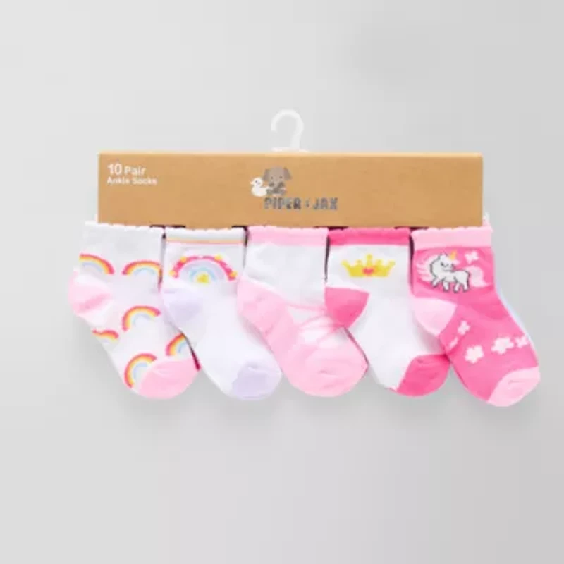 Piper & Jax Baby Girls 10 Pair Crew Socks