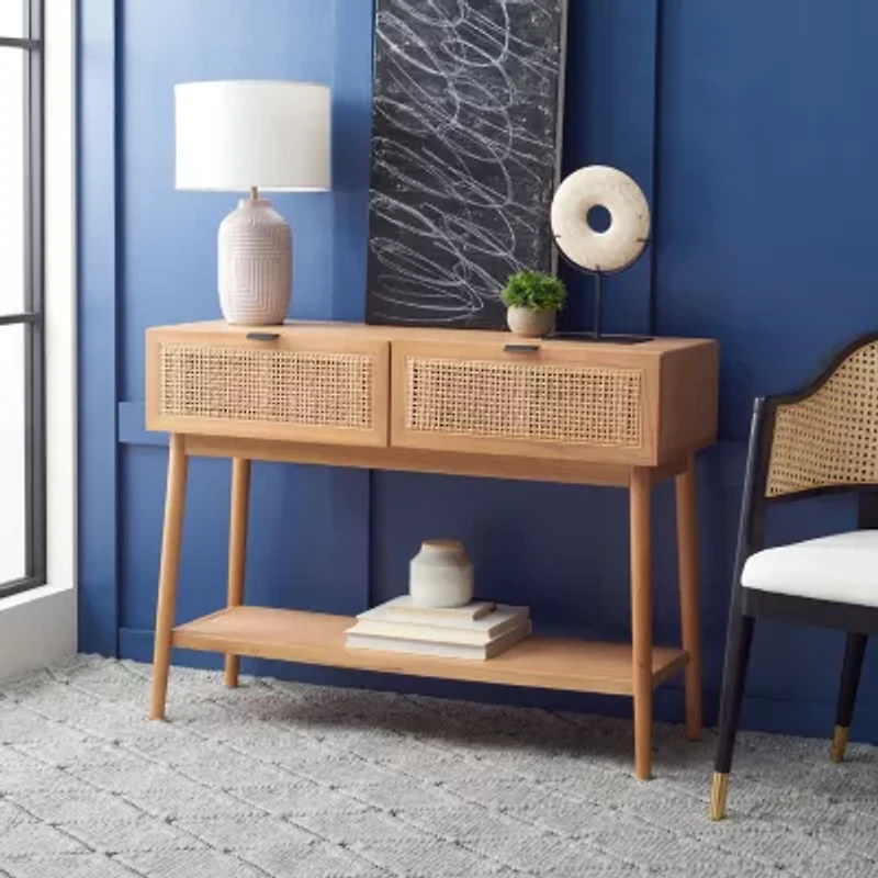 Baisley Storage 2-Drawer Rattan Console Table