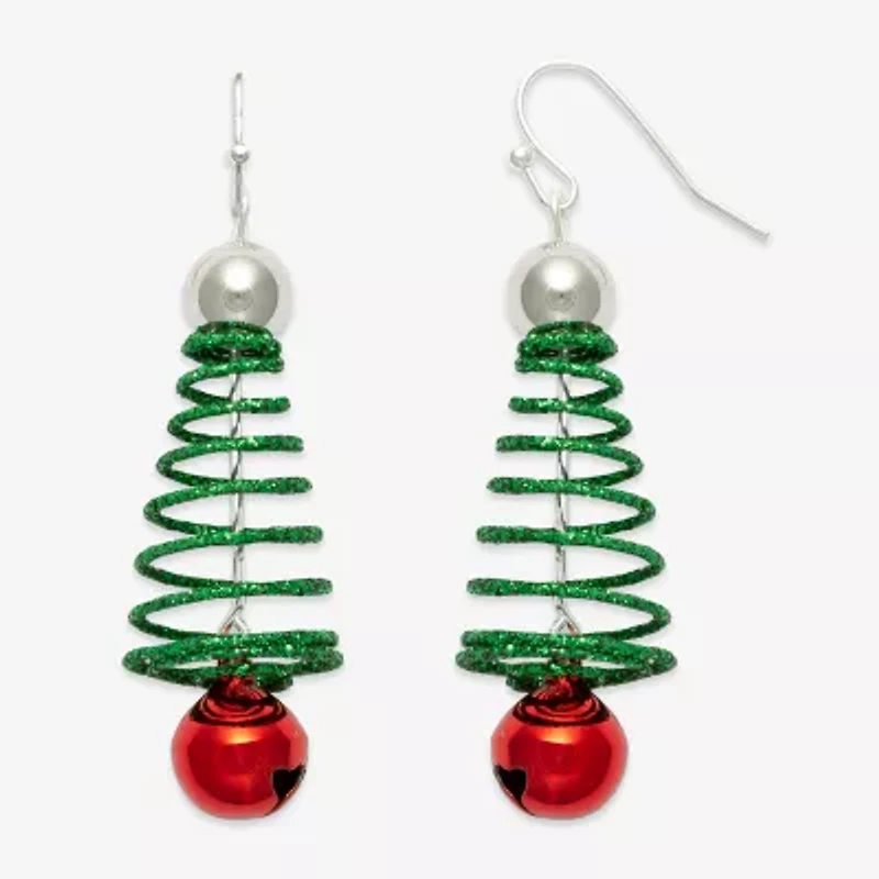 Mixit Spiral Christmas Tree Womens Stainless Steel Drop Earrings