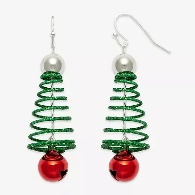 Mixit Spiral Christmas Tree Womens Stainless Steel Drop Earrings