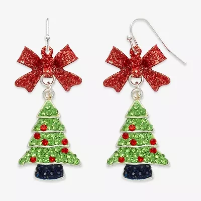 Mixit Bow And Christmas Tree Womens Multi Color Cubic Zirconia Drop Earrings
