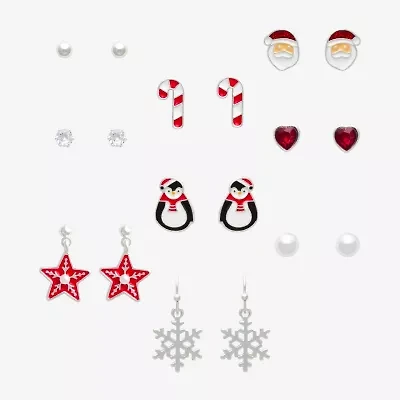 Mixit Silver Tone Merry Era Christmas Womens Multi Color Cubic Zirconia 9 Pair Earring Set