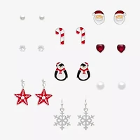 Mixit Silver Tone Merry Era Christmas Womens Multi Color Cubic Zirconia 9 Pair Earring Set