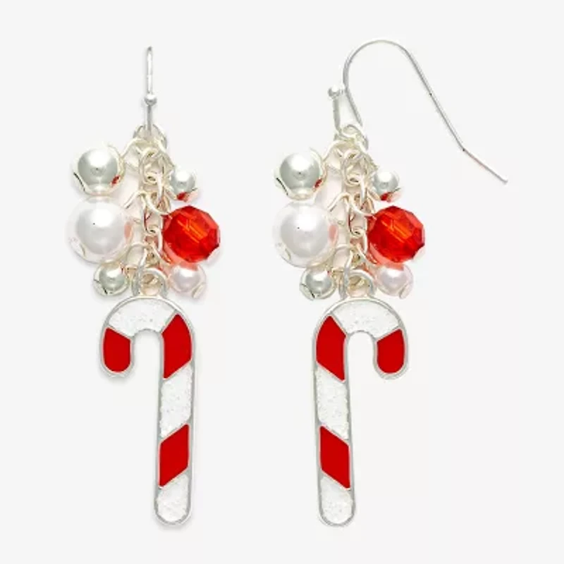 Mixit Candy Cane Womens Multi Color Glass Drop Earrings