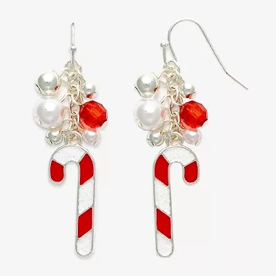 Mixit Candy Cane Womens Multi Color Glass Drop Earrings