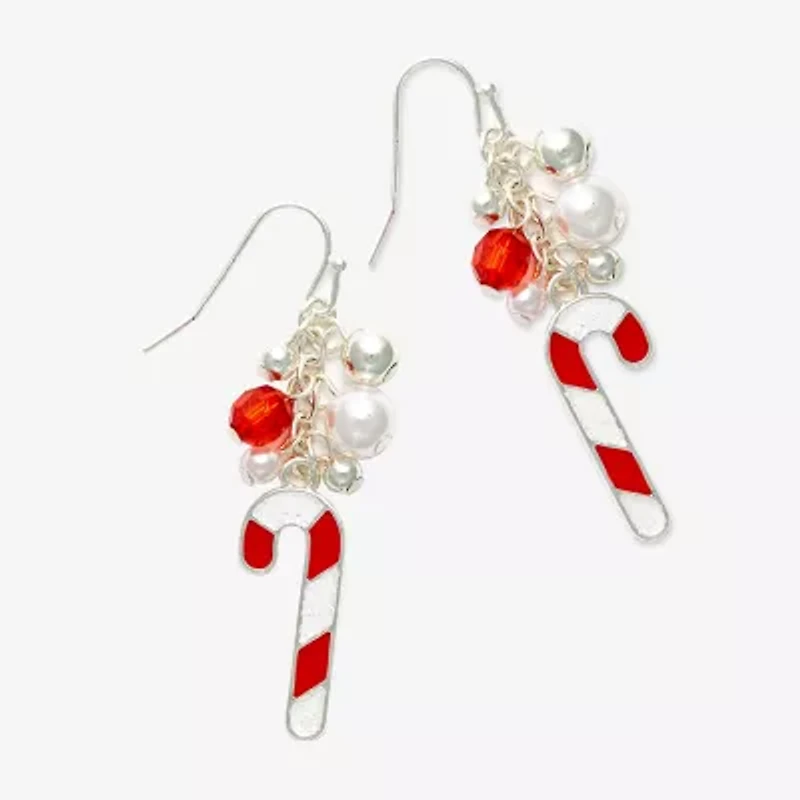 Mixit Candy Cane Womens Multi Color Glass Drop Earrings