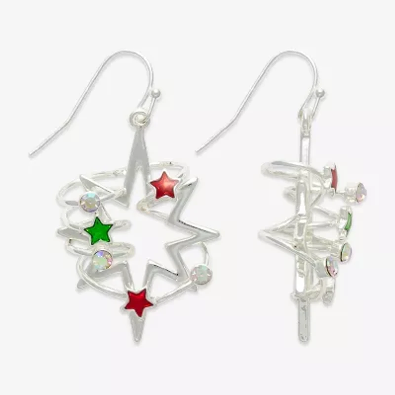 Mixit Silver Tone Festive Star Womens Drop Earrings